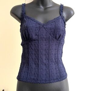 Lace Navy Blue Stretchy V-Neck Tank Top No Boundaries Adjustable Straps Size S